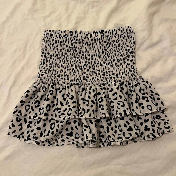 tcec black white leopard print gameday ruffle tube top medium - Picture 3 of 3